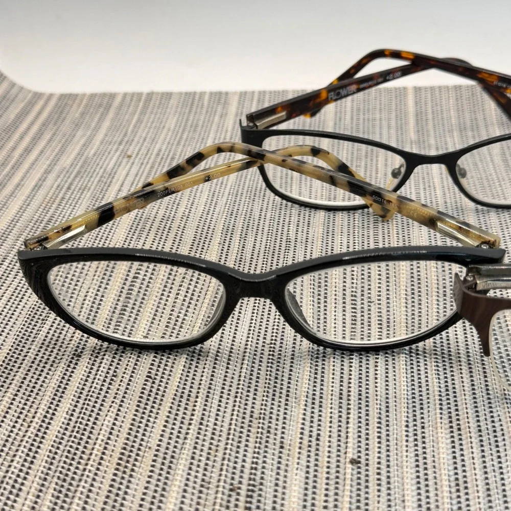 Flower by Drew Barrymore Reading Glasses Lot 3 Pair +2.00 Black Brown Tortoise
